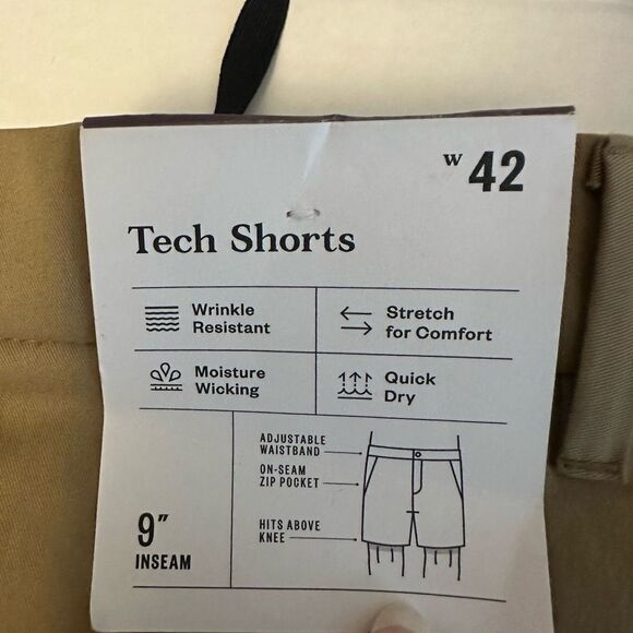 NWT Goodfellow Co Shorts Men Size 42 Khaki Tech Shorts - Picture 3 of 10